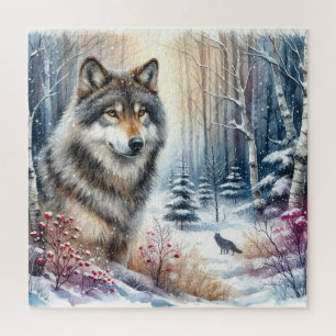 Winter Landscape With Wolf Jigsaw Puzzle