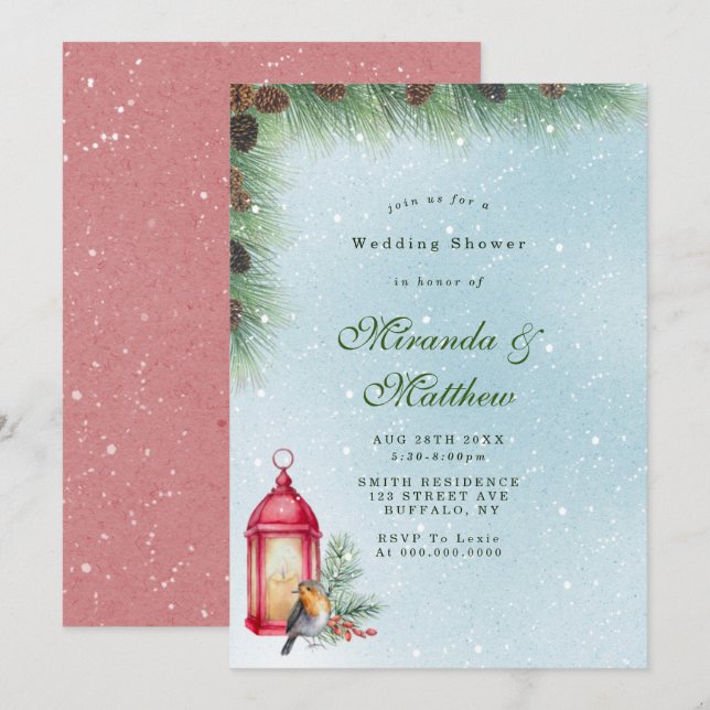 Winter lantern and Bird Wedding Shower Invites (Front/Back)