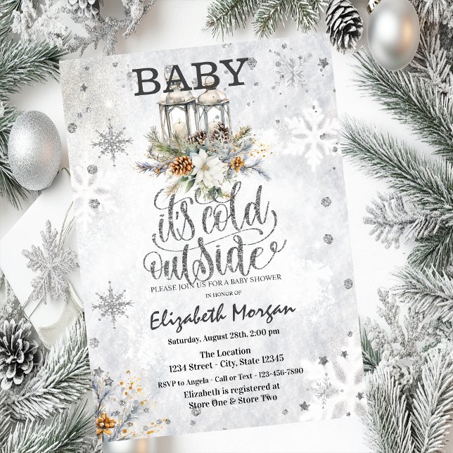 Winter Lantern Flowers Snowflakes Baby Shower Invitation (Creator Uploaded)