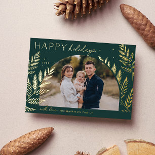 Winter Laurel   Happy Holidays Photo Foil Holiday Card