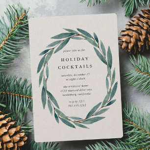 Winter Laurel   Holiday Cocktail Party Invitation