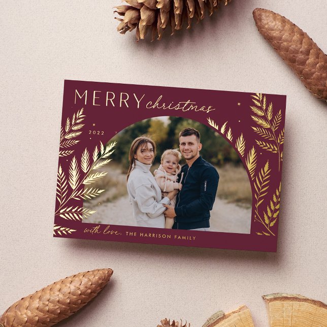 Winter Laurel | Merry Christmas Photo Foil Holiday Card (Creator Uploaded)