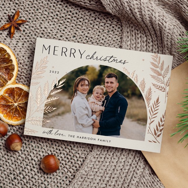 Winter Laurel | Merry Christmas Photo Foil Holiday Card (Creator Uploaded)