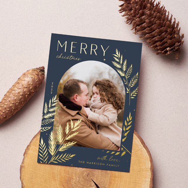 Winter Laurel | Merry Christmas Photo Foil Holiday Card (Creator Uploaded)