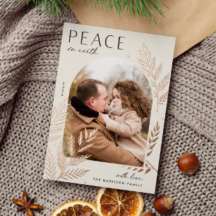 Winter Laurel   Peace On Earth Photo Foil Holiday Card
