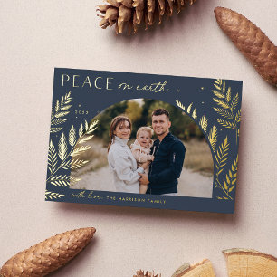 Winter Laurel   Peace on Earth Photo Foil Holiday Card