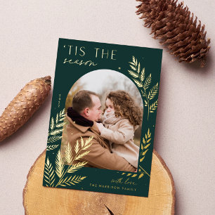 Winter Laurel   Tis the Season Photo Foil Holiday Card