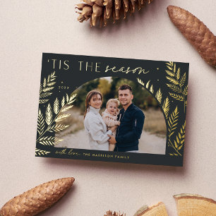 Winter Laurel   Tis the Season Photo Foil Holiday Card