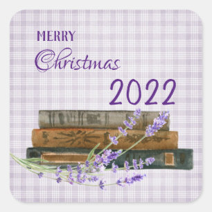 Winter Lavender Book Merry Christmas Happy Holiday Square Sticker