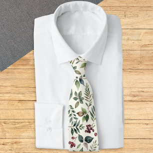 Winter Leaves and Berries Men's Botanical Tie