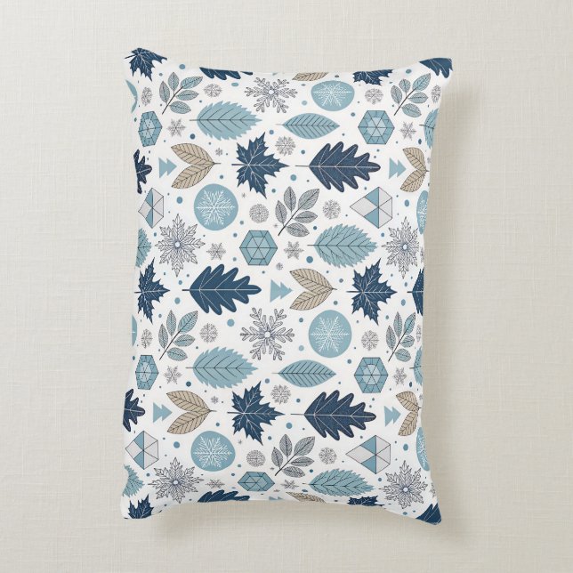 Winter Leaves and Snow Shapes Decorative Cushion (Back(Vertical))
