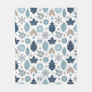Winter Leaves and Snow Shapes Fleece Blanket