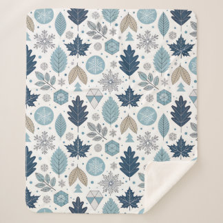 Winter Leaves and Snow Shapes Sherpa Blanket