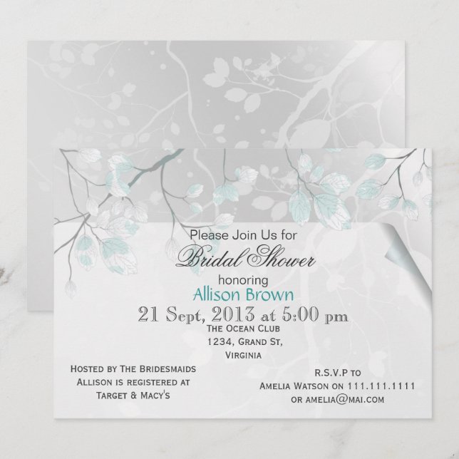 Winter Leaves Bridal shower Invitations (Front/Back)