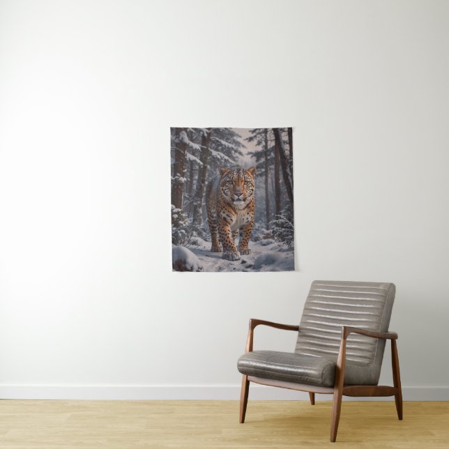 Winter Leopard Tapestry (In Situ)