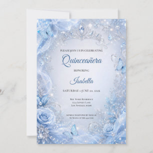 Winter Light Blue Silver Princess Quinceañera Invitation