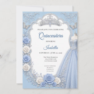 Winter Light Blue Silver Princess Quinceañera Invitation