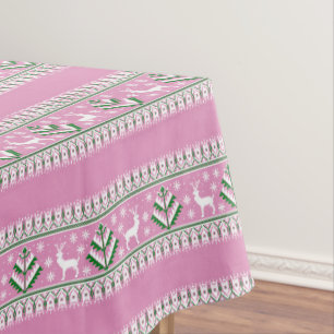 Winter Light Pink and White Christmas Fair Isle Tablecloth