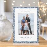 Winter Lights | Modern Vertical Photo Hanukkah Holiday Card<br><div class="desc">Share holiday greetings with these modern and stylish Hanukkah photo cards featuring your favourite photo set on a background of snowflakes and winter branches in white on medium slate blue. An editable message area lets you customise your Chanukah or holiday greeting. Add your family name or names beneath, along with...</div>