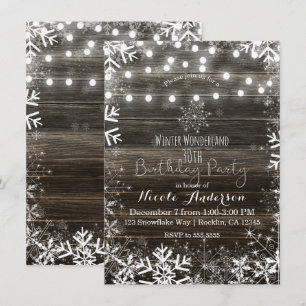 Winter Lights & Snowflakes Rustic Birthday Party Invitation