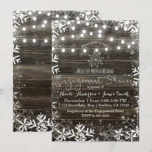 Winter Lights Snowflakes Rustic Engagement Shower Invitation