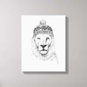 Winter lion (bw) canvas print