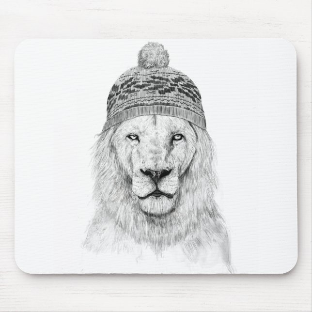 Winter lion (bw) mouse mat (Front)