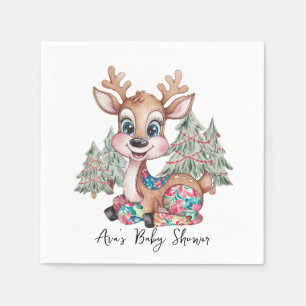 Winter Little Reindeer Sewn Patchwork Baby Shower Napkin