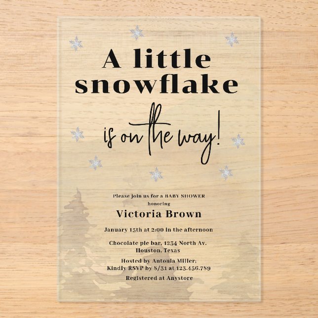 Winter Little Snowflake Baby Shower  Acrylic Invitations (Front)