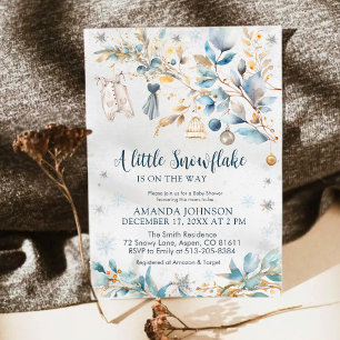 Winter Little Snowflake Clothesline Baby Shower Invitation
