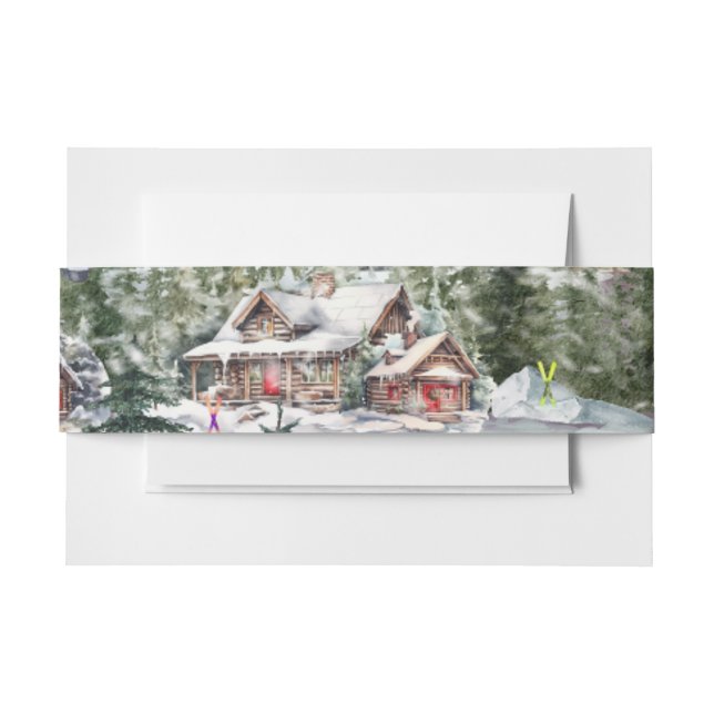Winter Lodge in the Mountains Belly Band Invitation Belly Band (Front Example)