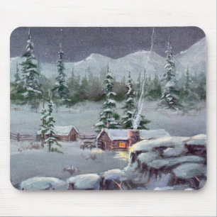 WINTER LOG CABIN by SHARON SHARPE Mouse Mat