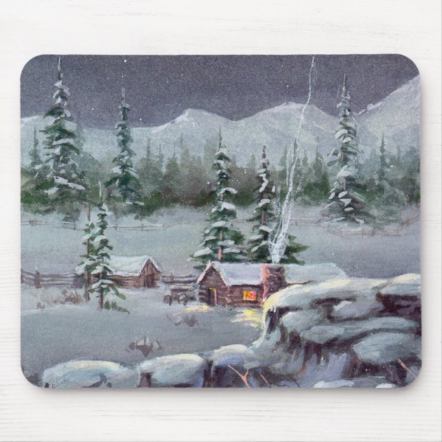 WINTER LOG CABIN by SHARON SHARPE Mouse Mat (Front)