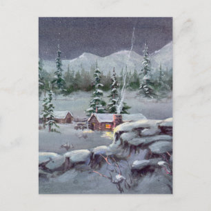 WINTER LOG CABIN by SHARON SHARPE Postcard