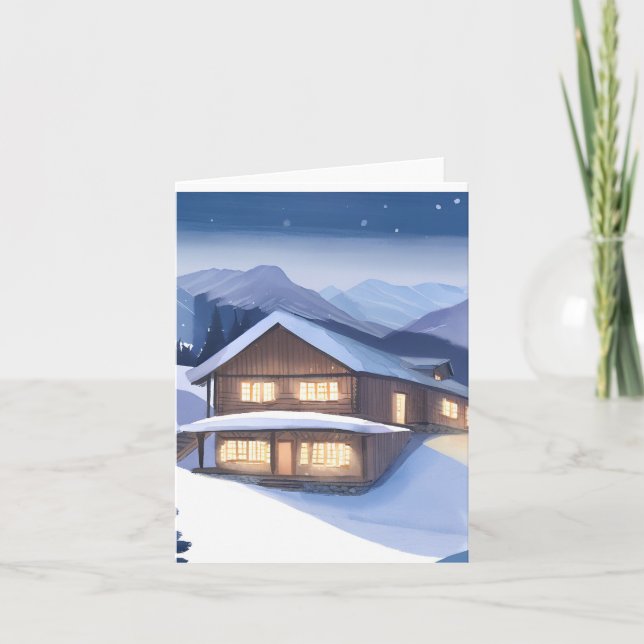 Winter Log Cabin Holiday Card (Front)