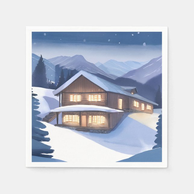 Winter Log Cabin Napkin (Front)
