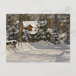 Winter Log Cabin Postcard
