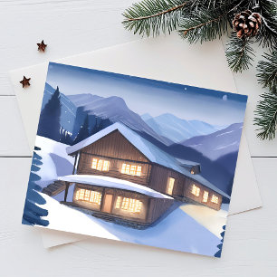 Winter Log Cabin Postcard