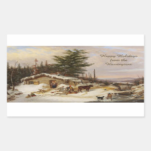 Winter Log House art custom text stickers
