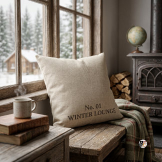 Winter Lounge Rustic Typography Beige Cushion