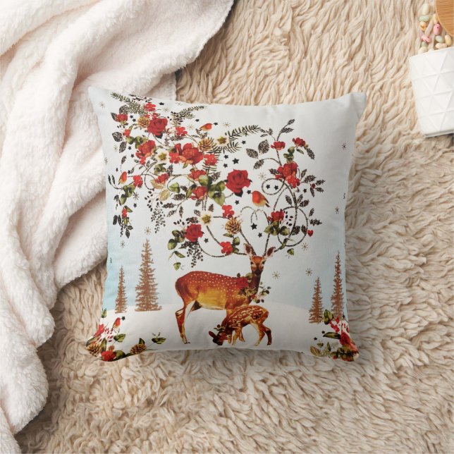 Winter Love Bird Christmas Tree Watercolor Cushion (Blanket)
