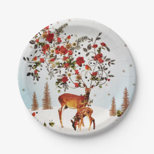 Winter Love Bird Christmas Tree Watercolor Paper Plate
