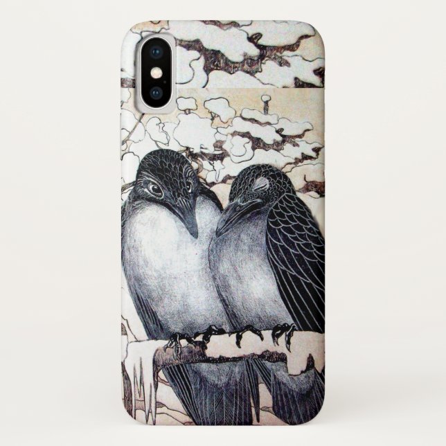 WINTER LOVE BIRDS IN SNOW Black and White Drawing Case-Mate iPhone Case (Back)