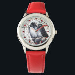 WINTER LOVE BIRDS IN SNOW Black and White Drawing Watch<br><div class="desc">Whimsical design with funny Winter birds in snow . Digital elaboration by Bulgan Lumini</div>