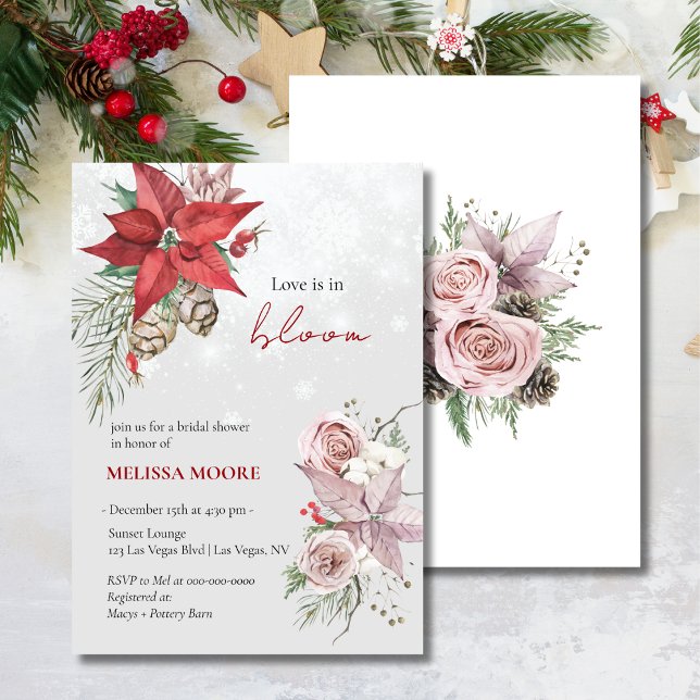 Winter Love Is In Bloom Bridal Shower Poinsettia Invitation (Creator Uploaded)