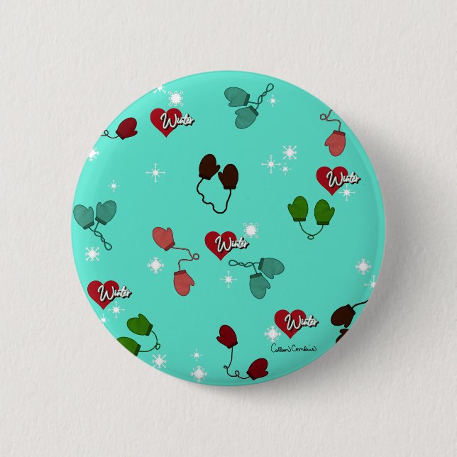 Winter Love Mittens and Snowflake Pattern 6 Cm Round Badge (Front)