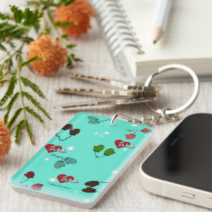 Winter Love Mittens and Snowflake Pattern Key Ring