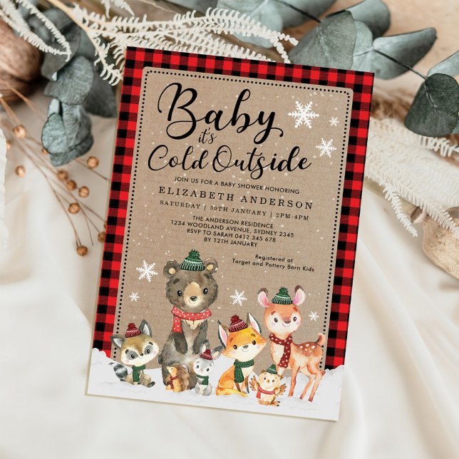 Winter Lumberjack Woodland Animals Baby Shower Invitation (Creator Uploaded)