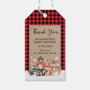 Winter Lumberjack Woodland Animals Thank You Favou Gift Tags