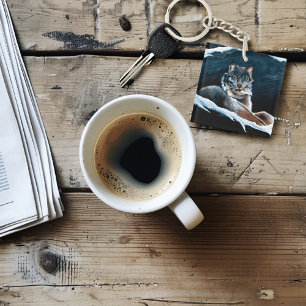 Winter Lynx Mountain Key Ring